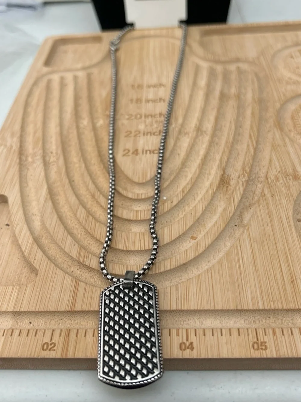 Men's Silver Textured Dog Tag Necklace - Brand Unspecified